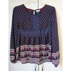 Clover & Scout BOHO Floral Lace Polyester Blouse Size Medium Long Sleeve
